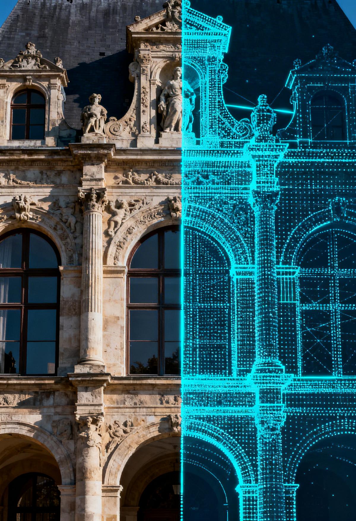 Ingenieur prüft BIM-Modell eines Altbaus auf Kollisionen zwischen Aufzugsschacht und Bestandsstruktur am Monitor – Scan-to-BIM Planung Ingenieur prüft BIM-Modell eines Altbaus auf Kollisionen zwischen Aufzugsschacht und Bestandsstruktur am Monitor – Scan-to-BIM Planung